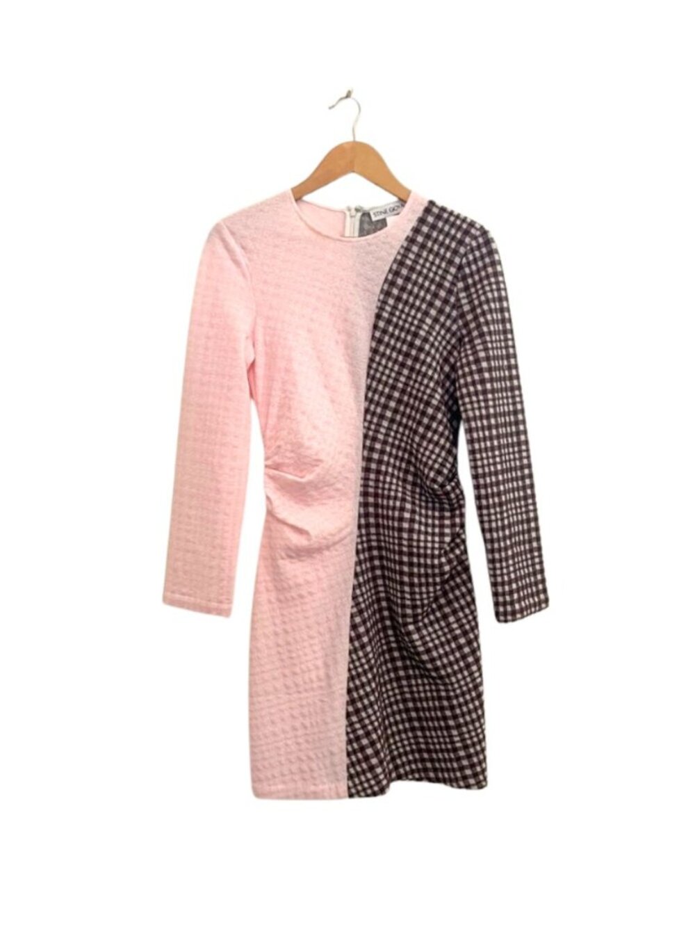 NEW Stine Goya Ruched Waist Short Dress in Brown And Pink Checks, Size: S